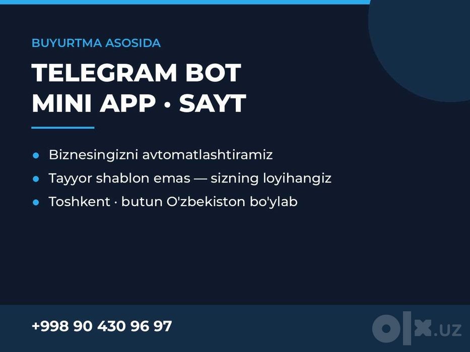 Telegram bot, mini app va sayt yaratish | Buyurtma asosida