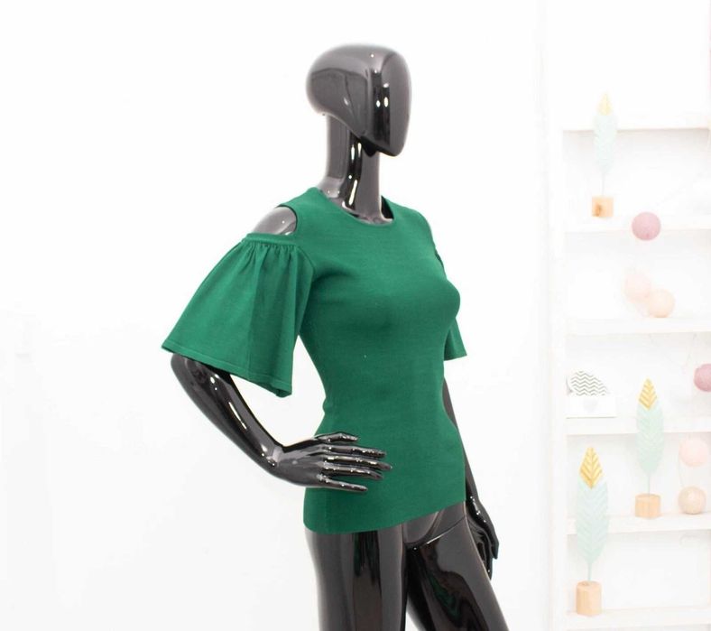 Ganni Evangel дамска блуза тревисто зелено плетена широки ръкави S-М