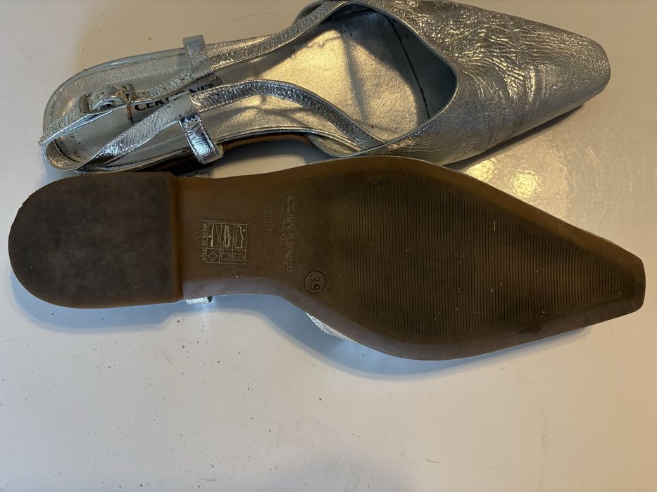 Balerini eleganți argintii Cervone Roma, piele naturală, mărimea 39