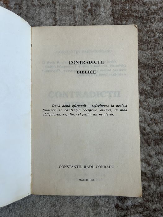 Carte RARA Contradictii Biblice - C. Radu-Conradu (1996, Stoc Epuizat)