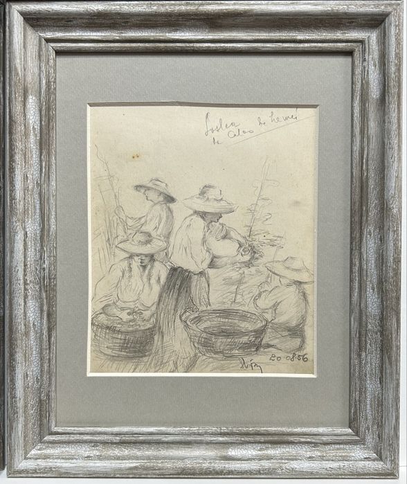 Lot 4 tablouri Schipor 1956 grafica Sasoaice la cules de hamei Sibiu