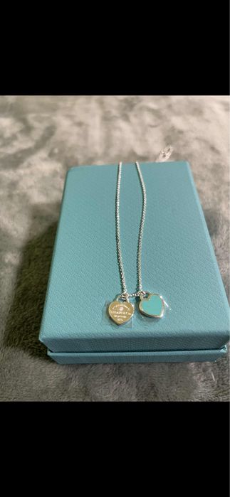 Colier Tiffany & Co. - Double Heart Tag (Argint 925 & Email bleu)