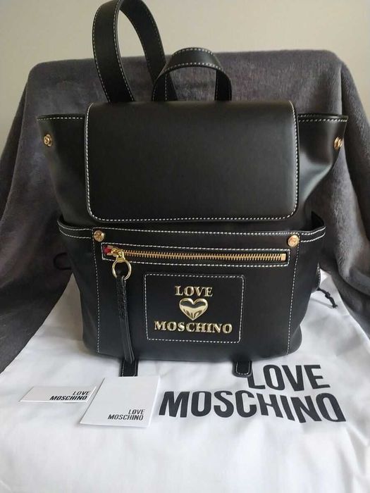 LOVE MOSCHINO – Дамска кожена раница "BLACK & GOLD" нова с етикети