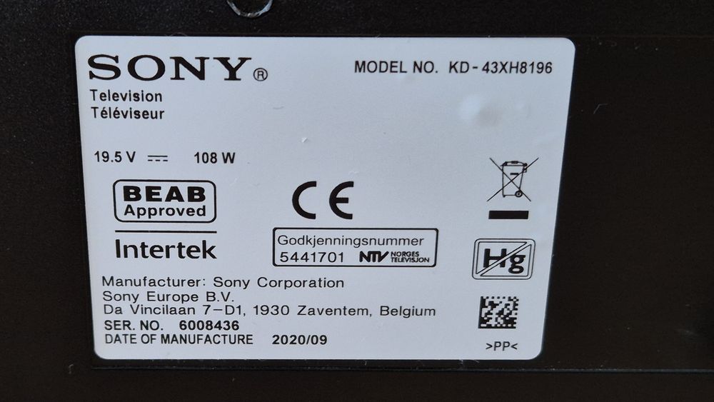 Sony KD-43XH8196 Android, 4K, UltraHD, Smart, WiFi, LED