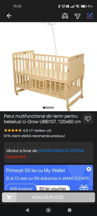 Vând pătuț copii cu saltea