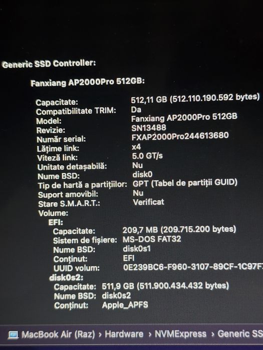 Macbook Air 2017 A1466 - 8gb, 512gb, baterie noua