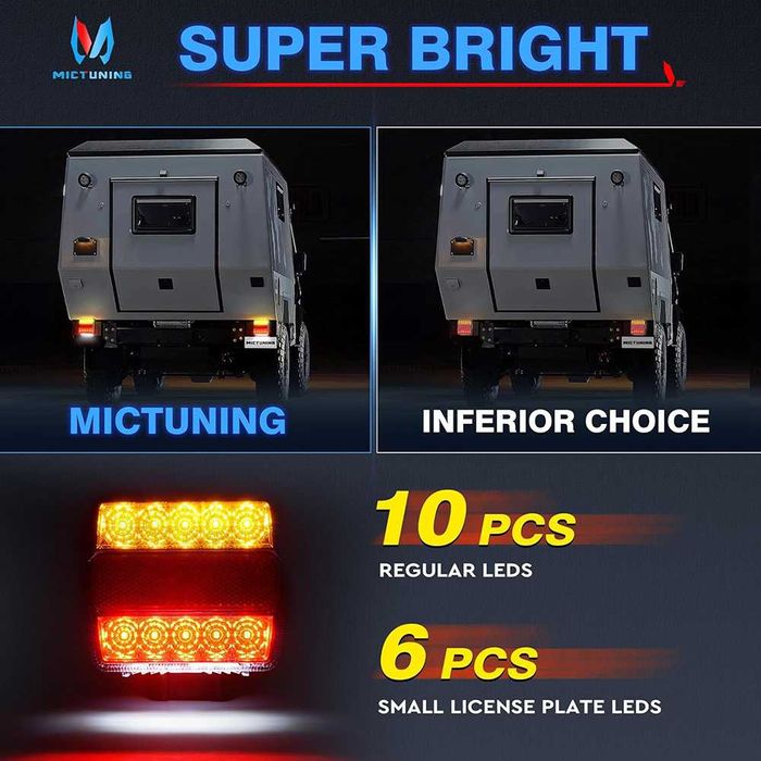 LED стопове за ремаркета и колесари, 12 V, пет функции, с магнит