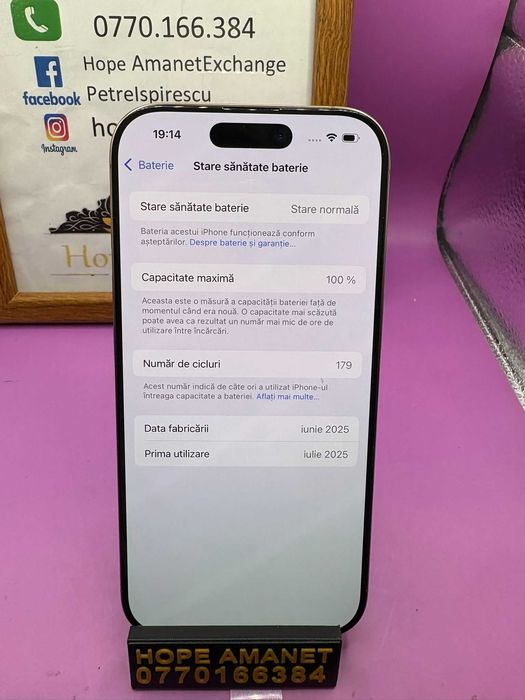 HOPE AMANET P2-Iphone 16 pro 128 GB/100% BAT 179 cicl