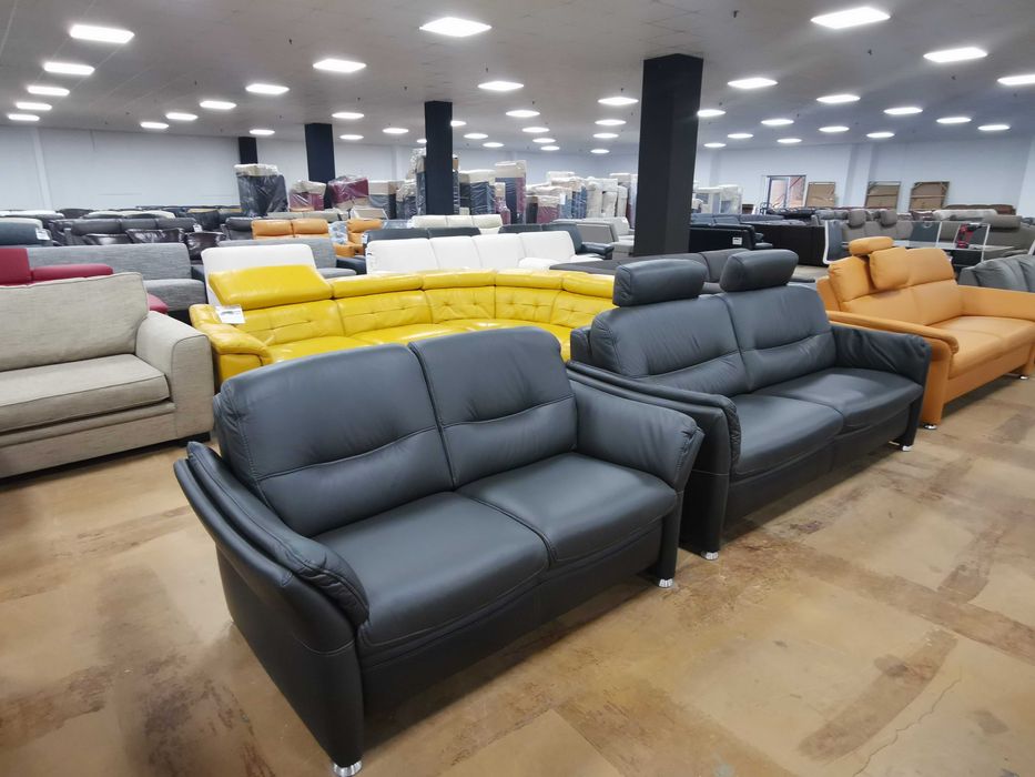 ПРОМОЦИЯ!!! Тъмно сиви кожени дивани тройка и двойка "SF1520 HUKLA"