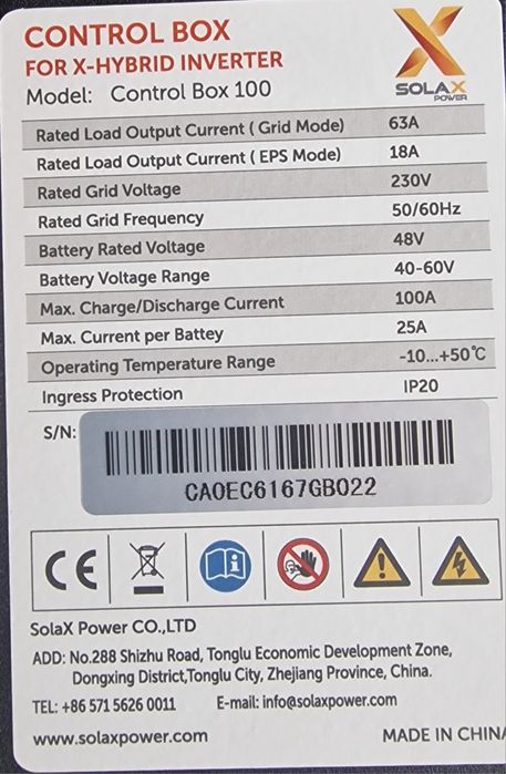 Control Box Solar X -Hybrid  model  Control Box 100. 48 v