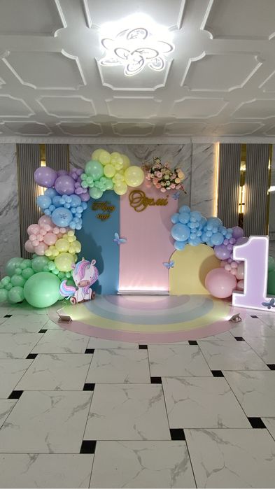 Фотозона оформление шарами баннер