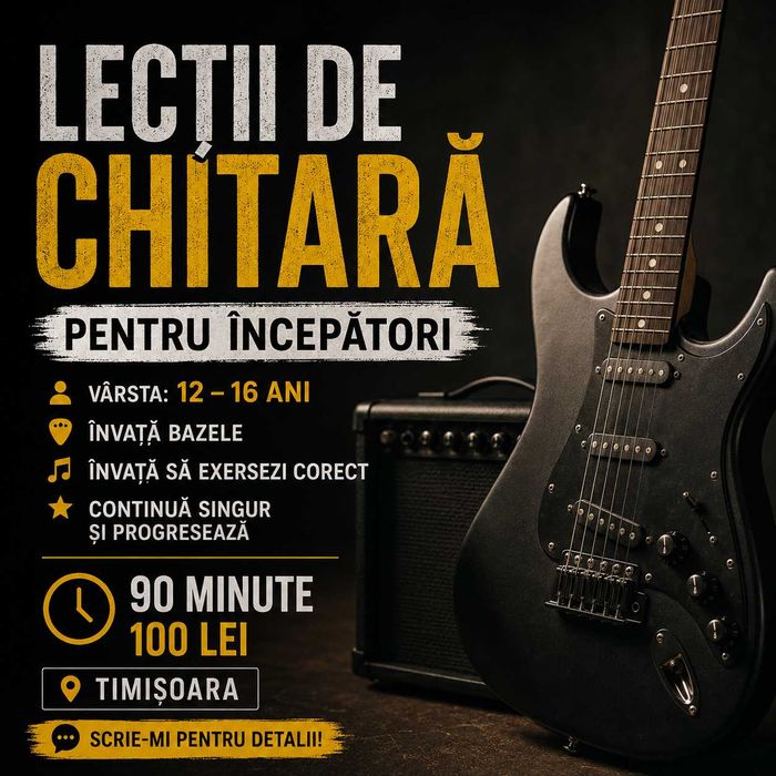 Meditații chitară acusică/electrică (începători între 12 și 16 ani)-Timiș