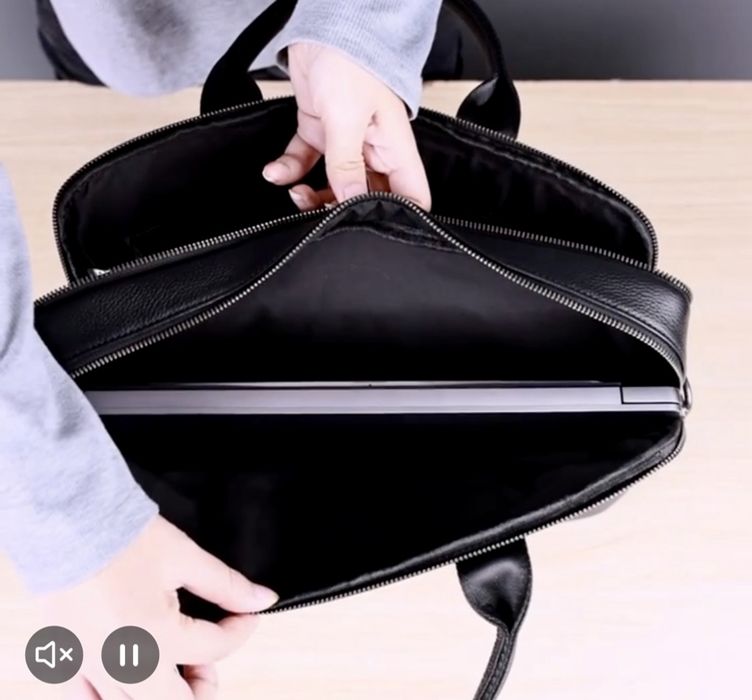 Мъжка елегантна чанта за лаптоп 15”/Офис куфарче от черна естест. кожа