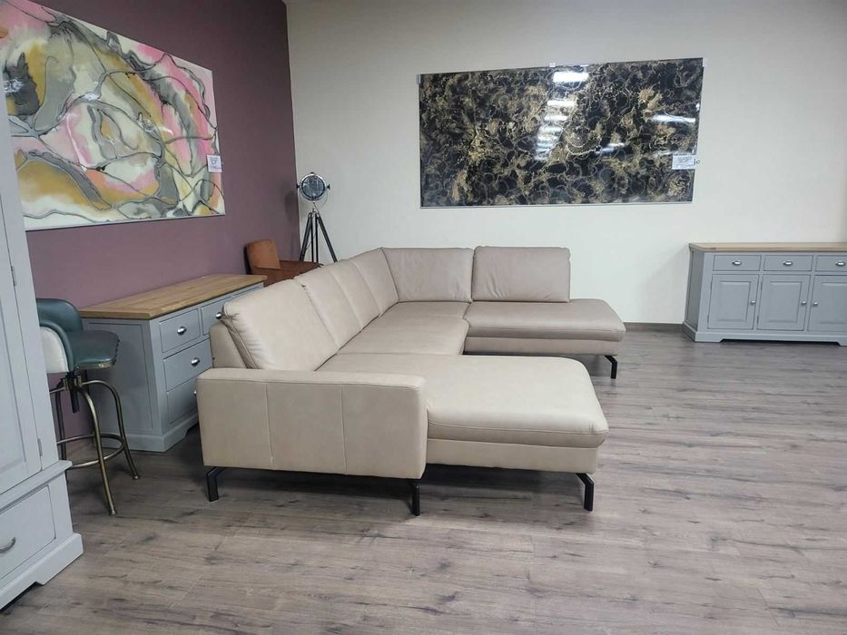 Бежов кожен П образен ъглов диван  MM-ZE1126 с подвижни облегалки