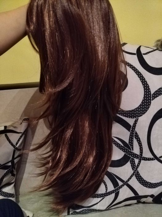 Дълга изкуствена перука кестеняво-червеникав цвят