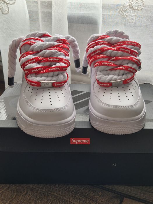 Nike Air Force 1 Low x Supreme White – Custom Rope Laces – Mărime 42