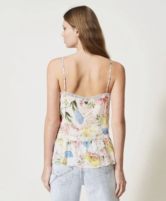 Топ/потник с флорални мотиви и дантела, Twinset,размер ,M,L,XL