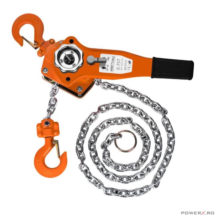 Palan manual cu lant, cu parghie, capacitate 750kg, 2 m, troliu, Kraft