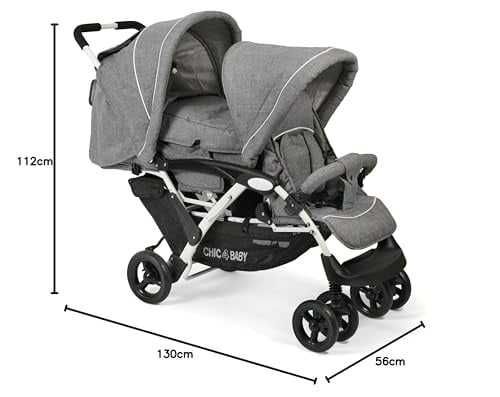 CHIC 4 BABY - Carucior Sibling DUO cu landou si husa de ploaie,  gri