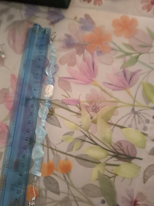 Set brățară acvamarine 21 cm si cercei cu perle