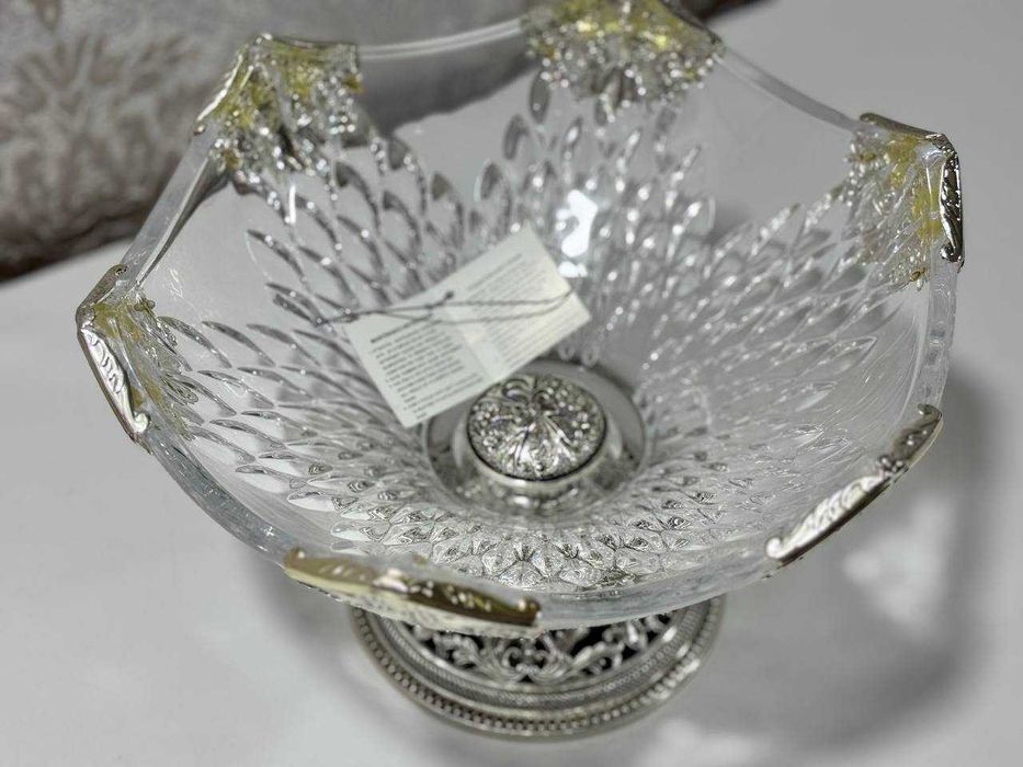 Новая хрустальная ваза orchid silver , высота (баландлиги) 18, диаметр