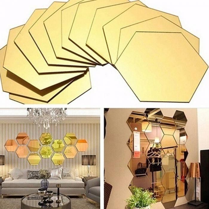 Set Oglinzi Design Hexagon - Oglinzi Decorative Acrilice Gold - 10 buc