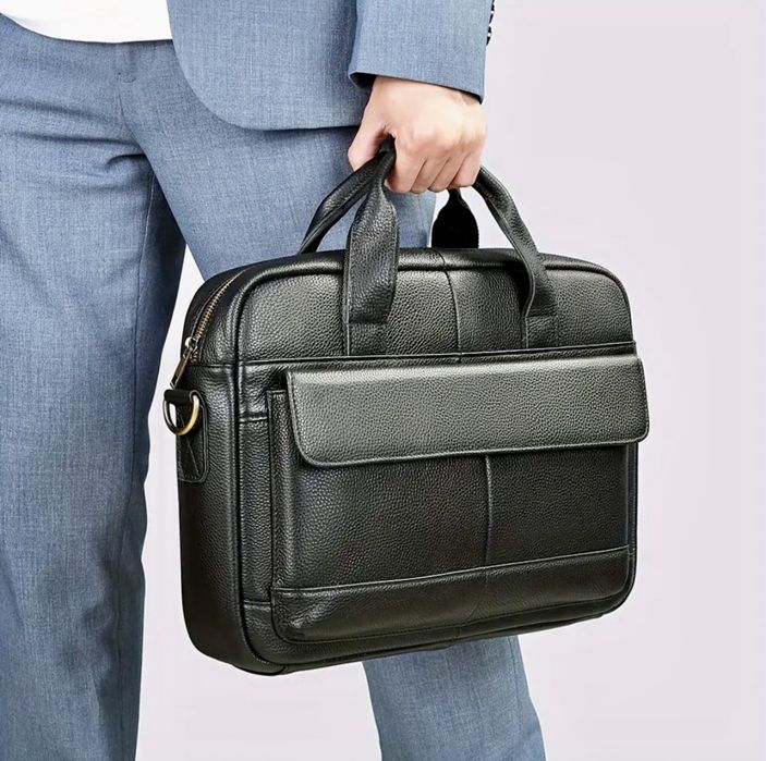 Мъжка кожена бизнес чанта•Ежедневно куфарче за лаптоп15”/-10% Промоция