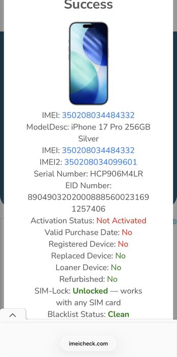 iPhone 17 Pro Silver/Deep Blue eSIM 256 GB [USA version]