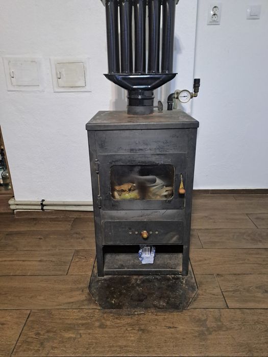 Камина с водна риза на дърва