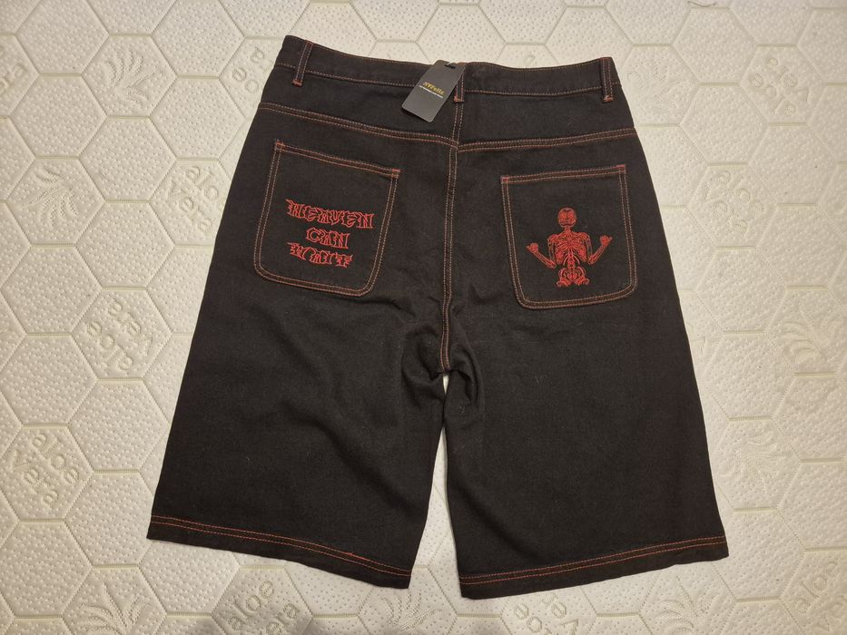 Pantaloni scurți baggy broderie roșie Y2K