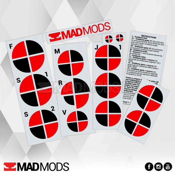 Set Stickere Embleme Negru cu Rosu BMW Seria 1 2 3 4 5 6 7 8 X i M