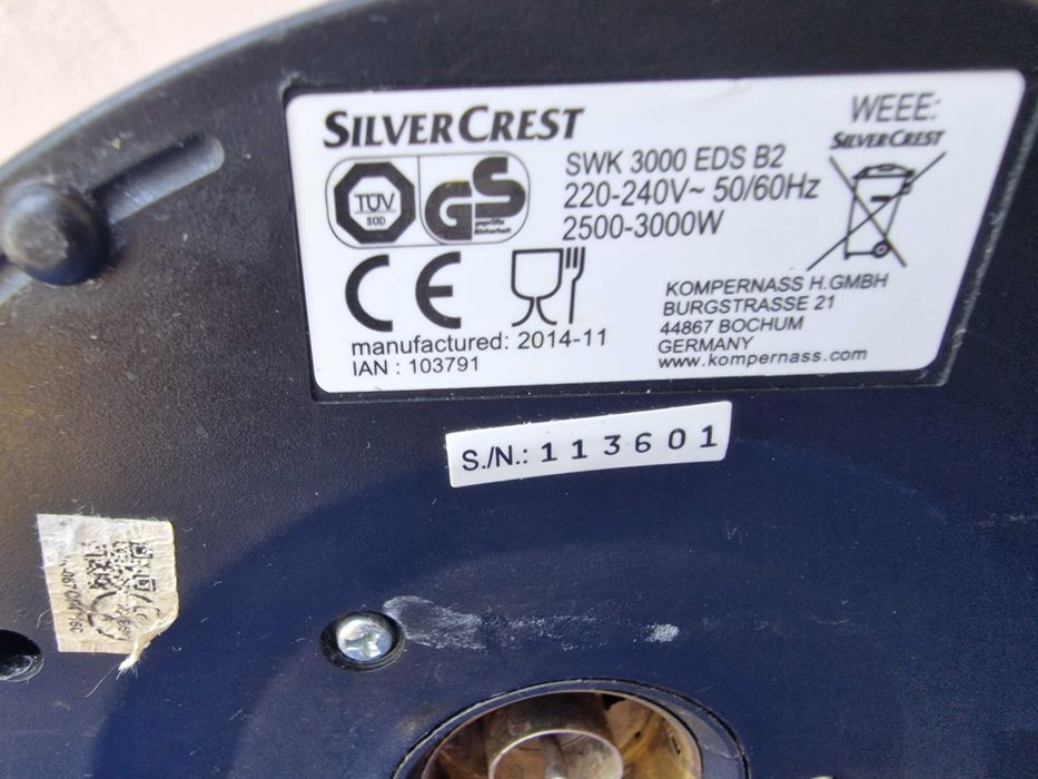 Silver Crest cana fierbator apa, 1.7l, 2500W, argintiu-negru***