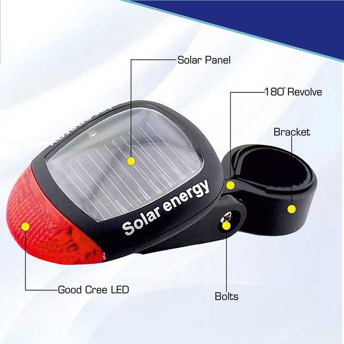 Задна LED стоп светлина за велосипед колело, Соларно захранване
