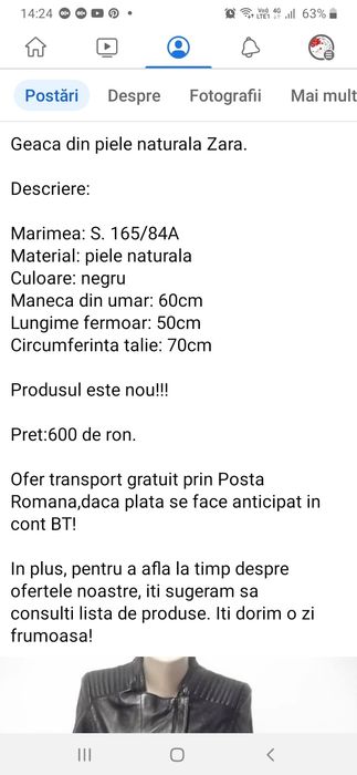 Geaca Zara din piele naturala