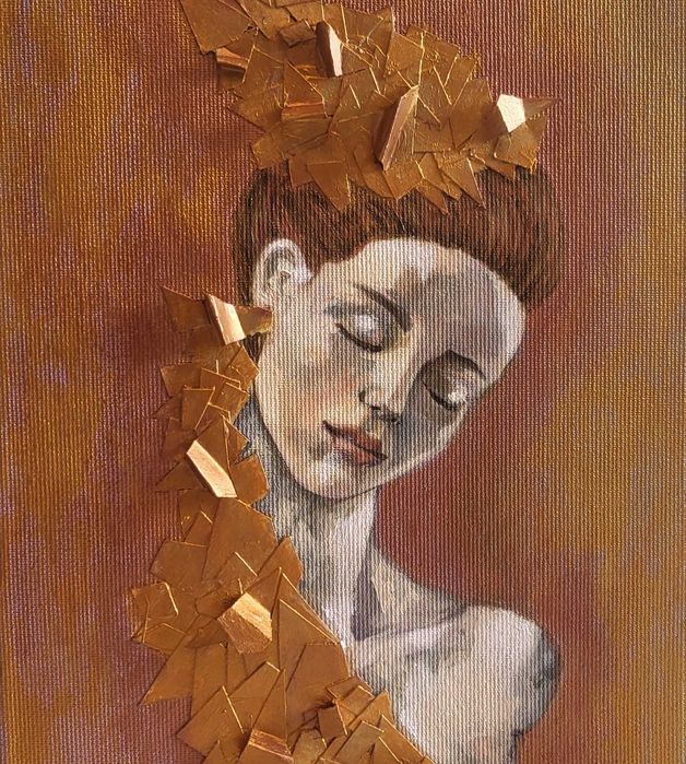 Cadou nou, pictura moderna mix media-GOLDEN SILENCE-, pictor roman