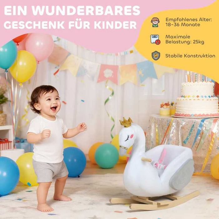 AIYAPLAY Люлееща се играчка лебед с приспивна песен, за деца 1,5-3 години, 65x40x68 см