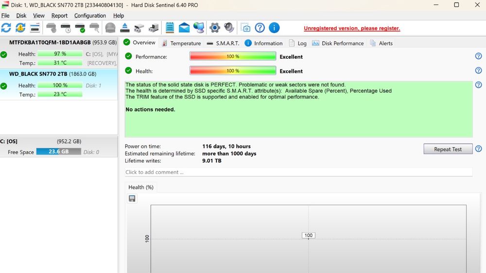 SSD NVMe 2TB WD Black SN770 PCIe 4.0 M.2 – 100% Health