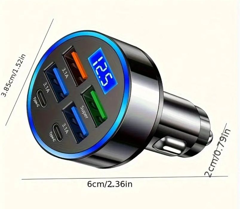 Incarcator Adaptor brichetă auto 6 porturi Super Fast 40W. Lumina led!