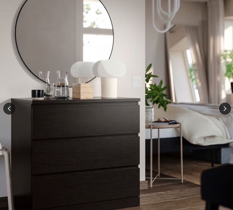 MALM
Vand Comodă Ikea, 3 sertare, negru-maro, 80x78 cm, Malm Ikea