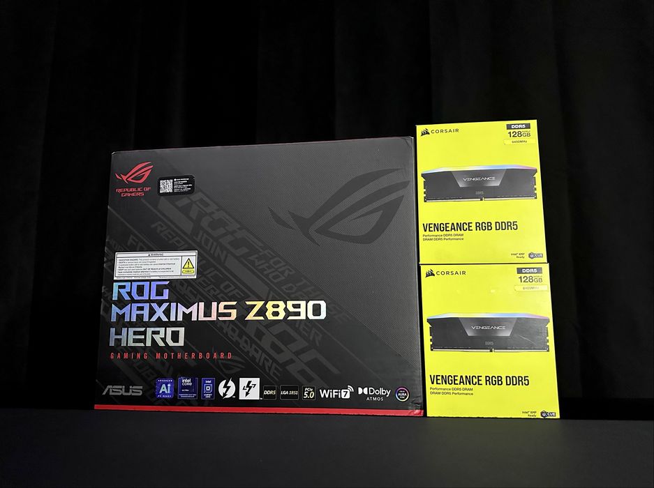 Asus Rog Maximus Z890 Hero+ Corsair Vengeance RGB 128GB 2x64GB 6400MHz