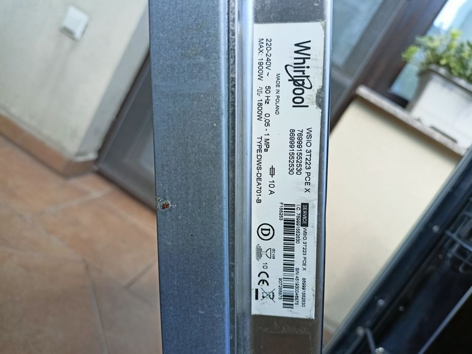 Съдомиялна за вграждане Whirlpool WSIO3T223PCEX, 10 комплекта, 7 програми, 6th Sense, 45 см