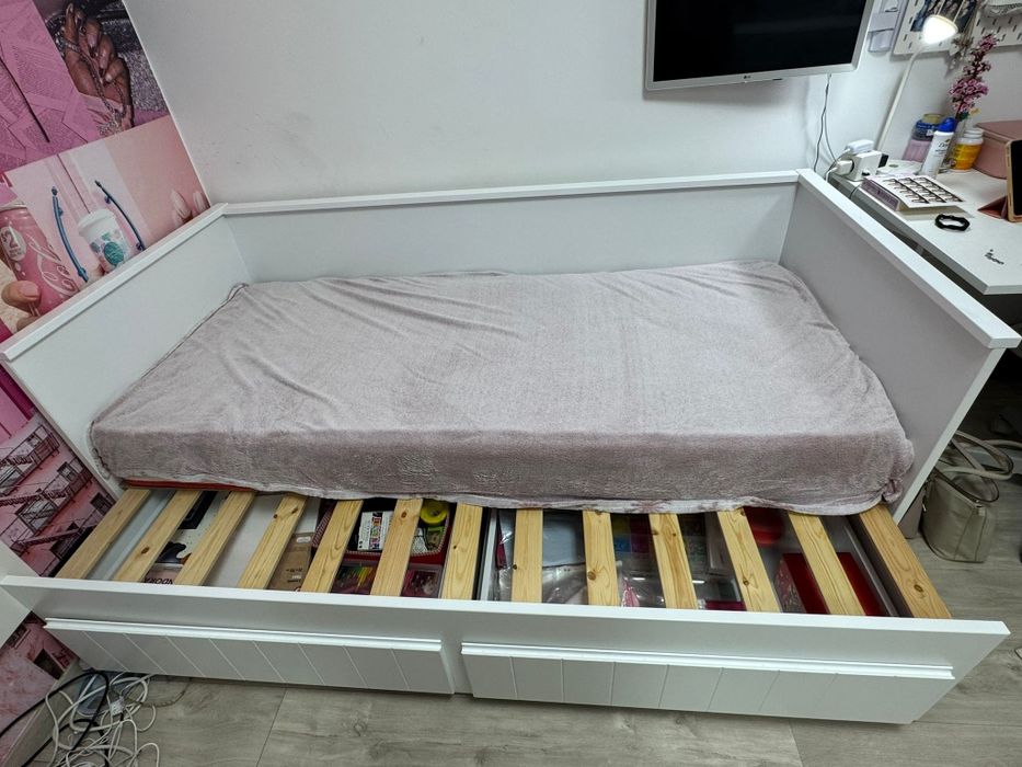 Pat Extensibil CARRYHOME Alb + 2 Saltele + Sertar Dep