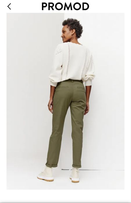 Брюки женские от бренда Promod, цвет хаки, прямой крой средняя посадка