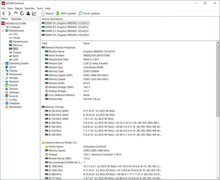 6GB Kingston HyperX (3x2GB) DDR3-2000 KHX2000C9AD3T1K2
