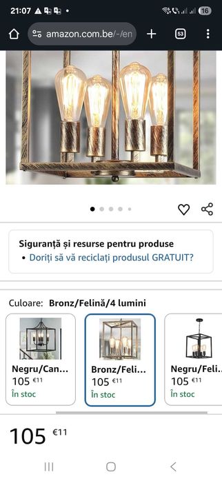 Candelabru industrial cu 4  becuri auriu