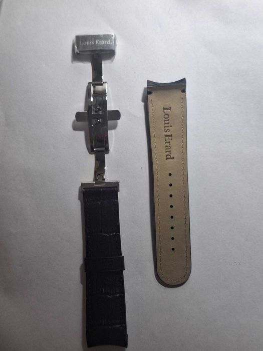 Curea originală Louis Erard, piele neagră, 22 mm, nouă, cu cataramă fluture