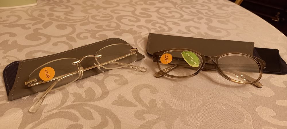 Нови немски очила за четене + 3,0 диоптъра, шарнир, кожен калъф