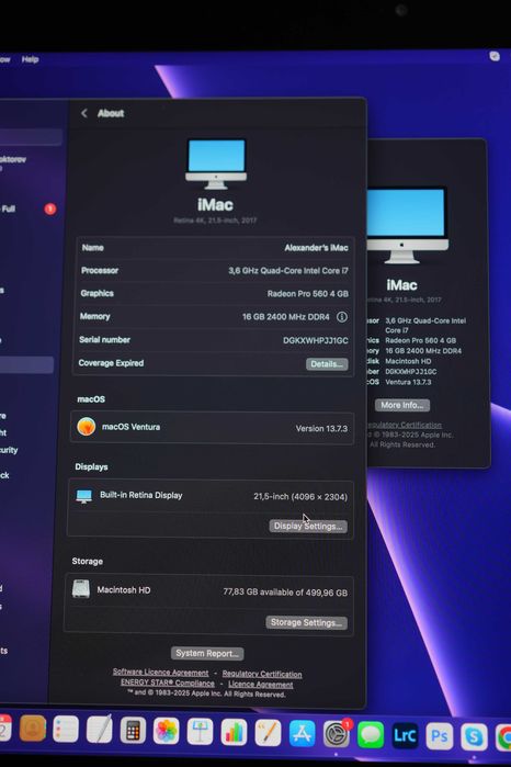 IMac intel core i7 3.6 gh z  16gb ram ddr 4