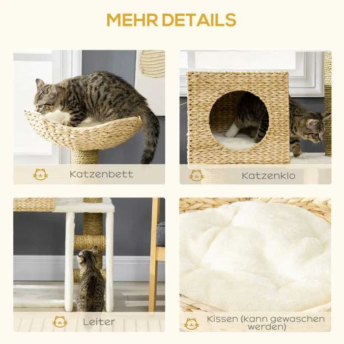 Дърво за котки PawHut с къщичка за котки, драскалки от сизал, перащи се възглавници, 100,5 В x 57 Д x 37 Ш см
