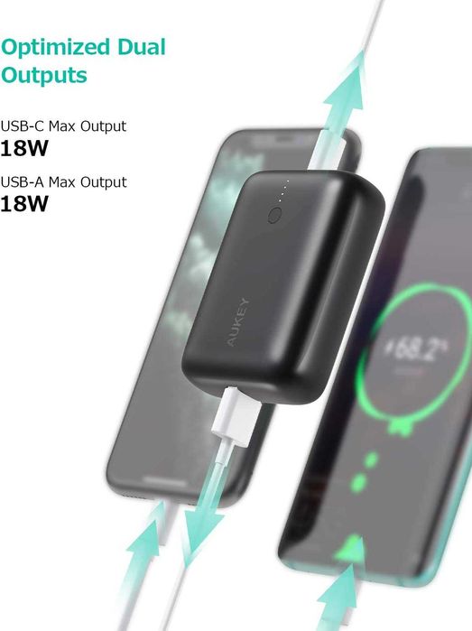 AUKEY 10000mAh ултра компактна външна USB батерия, с USB-C PD и QC3.0
